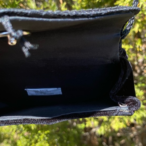 Small Black Vintage Velour Floral Lace Evening Bag With Strap - Picture 7 of 11